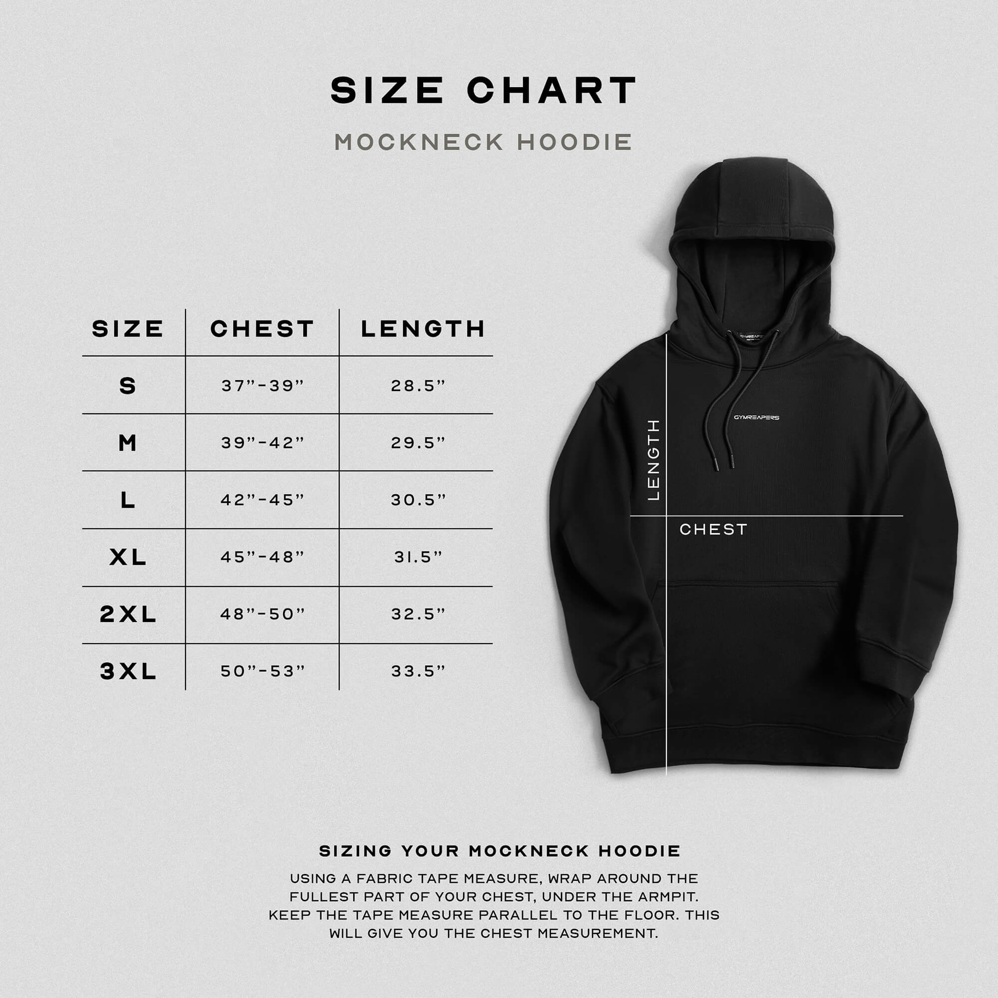 mockneck hoodie size chart