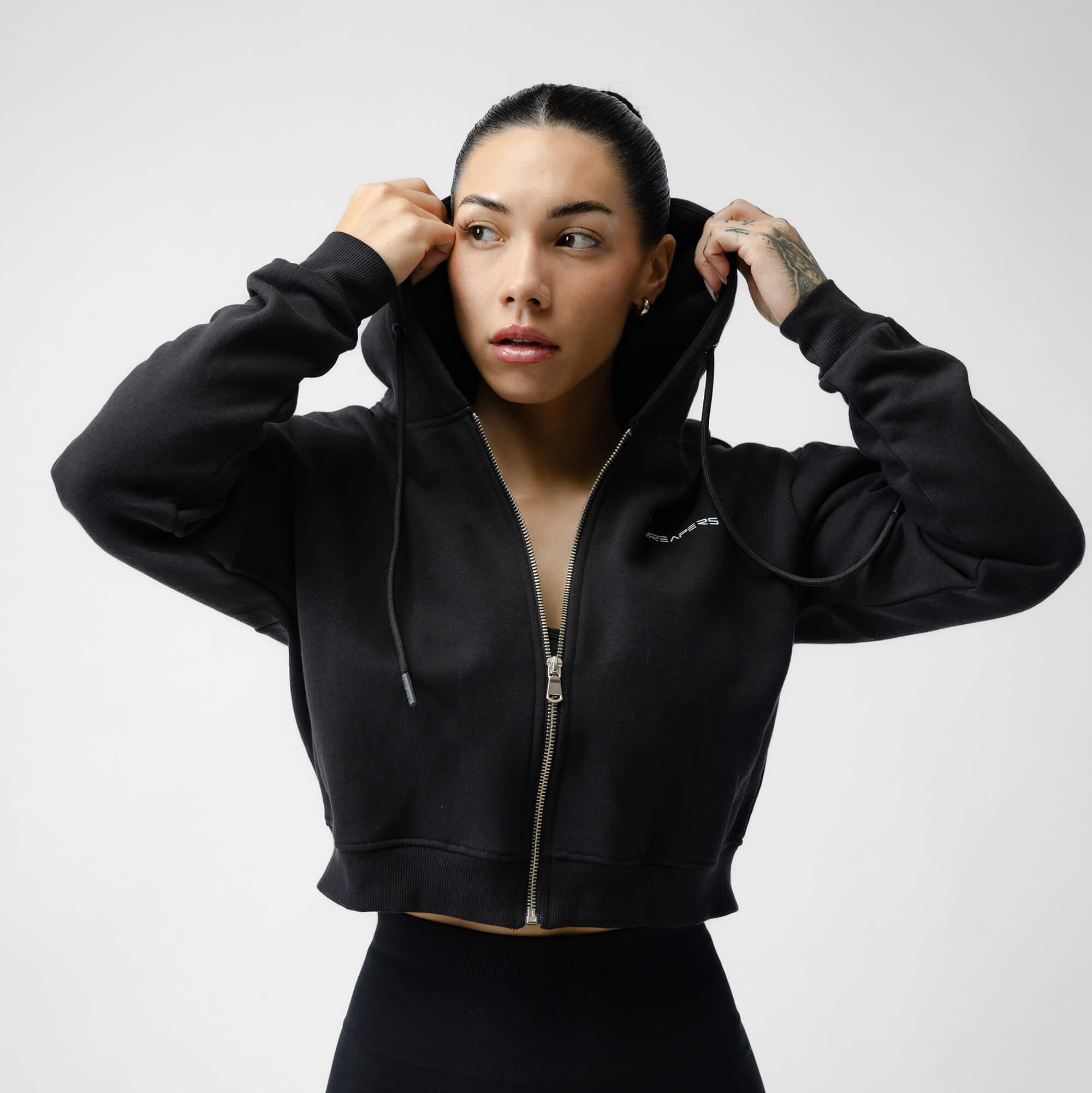 Black cropped hoodie zip up on sale