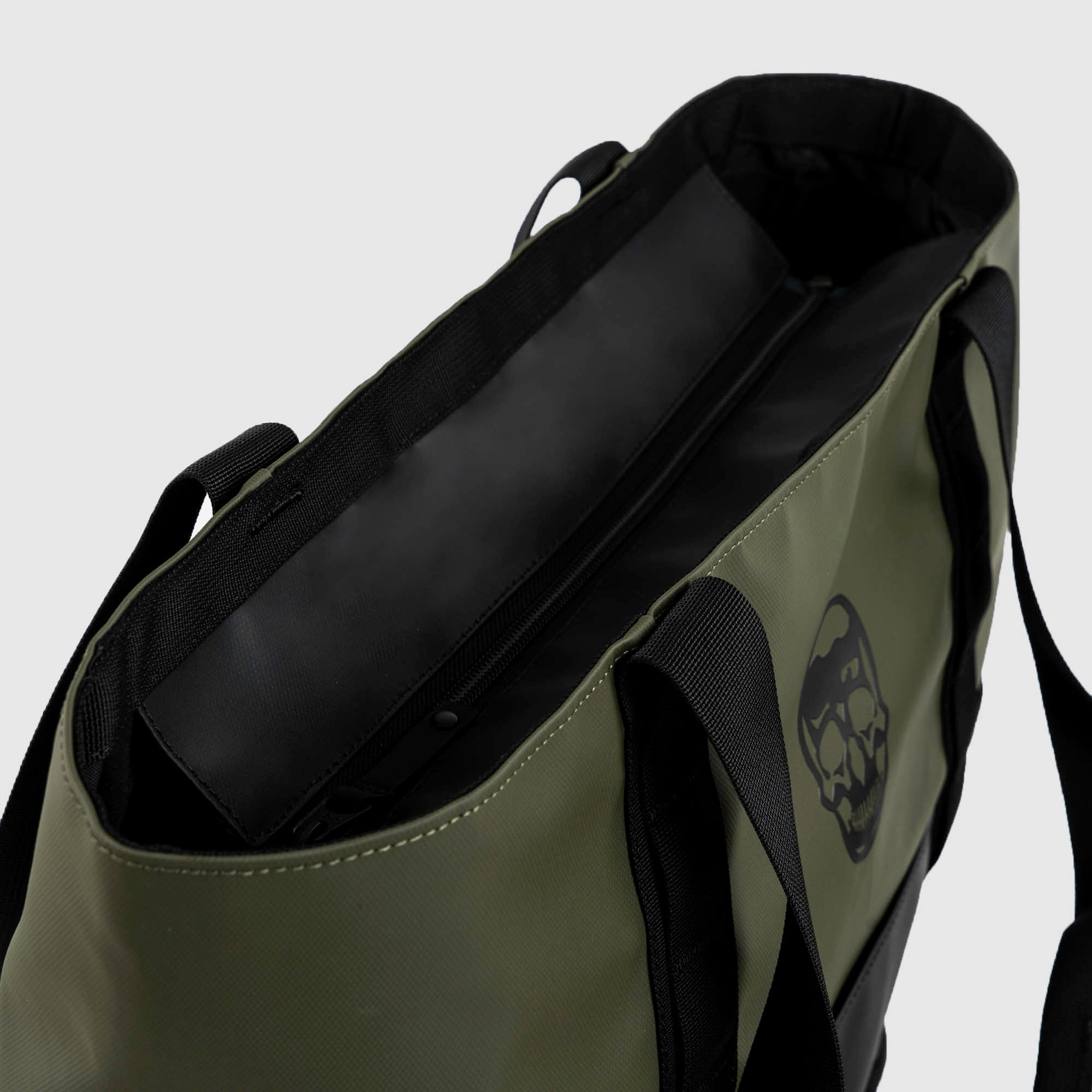 gravestone tote bag od green zippered