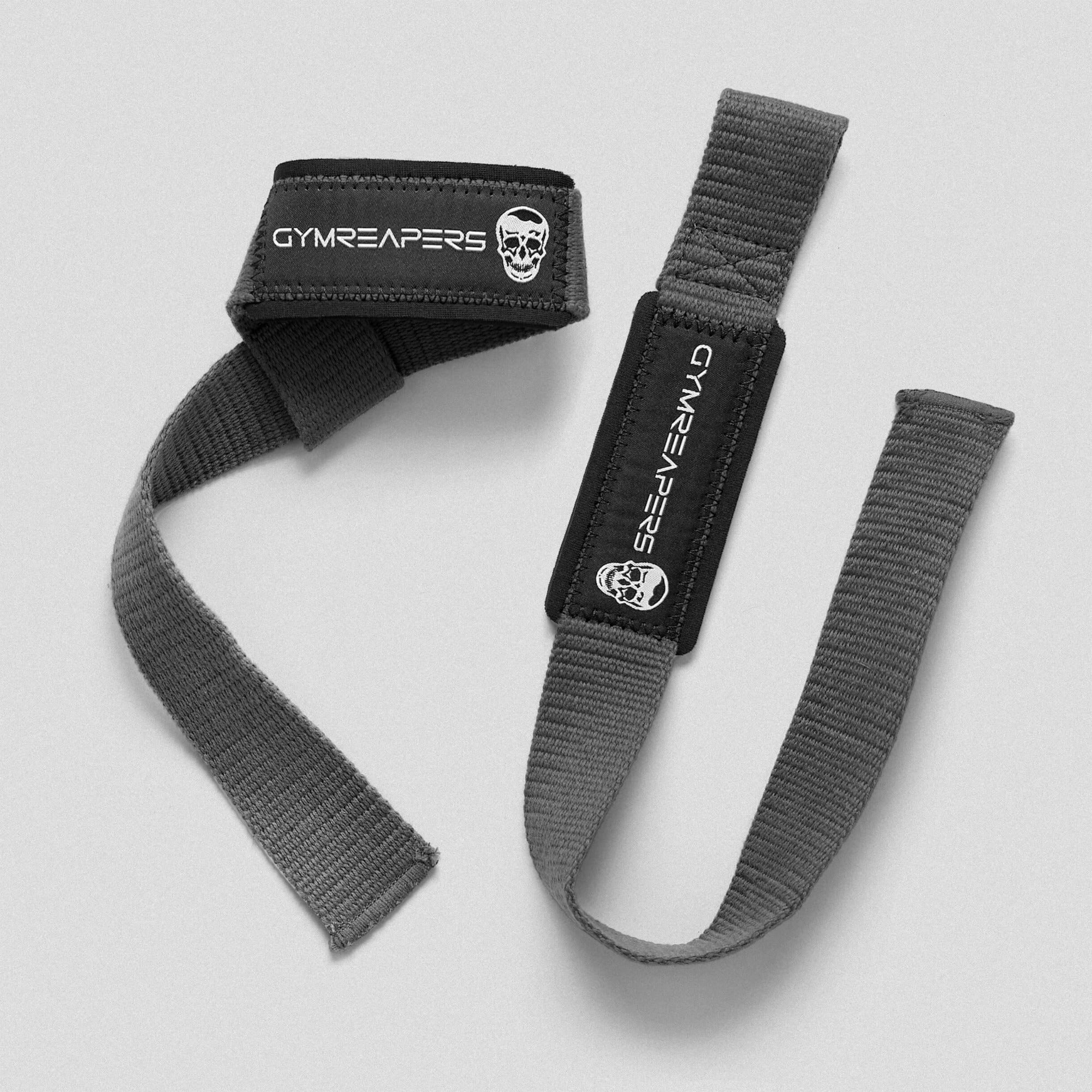 gray lifting straps flat and wrapped