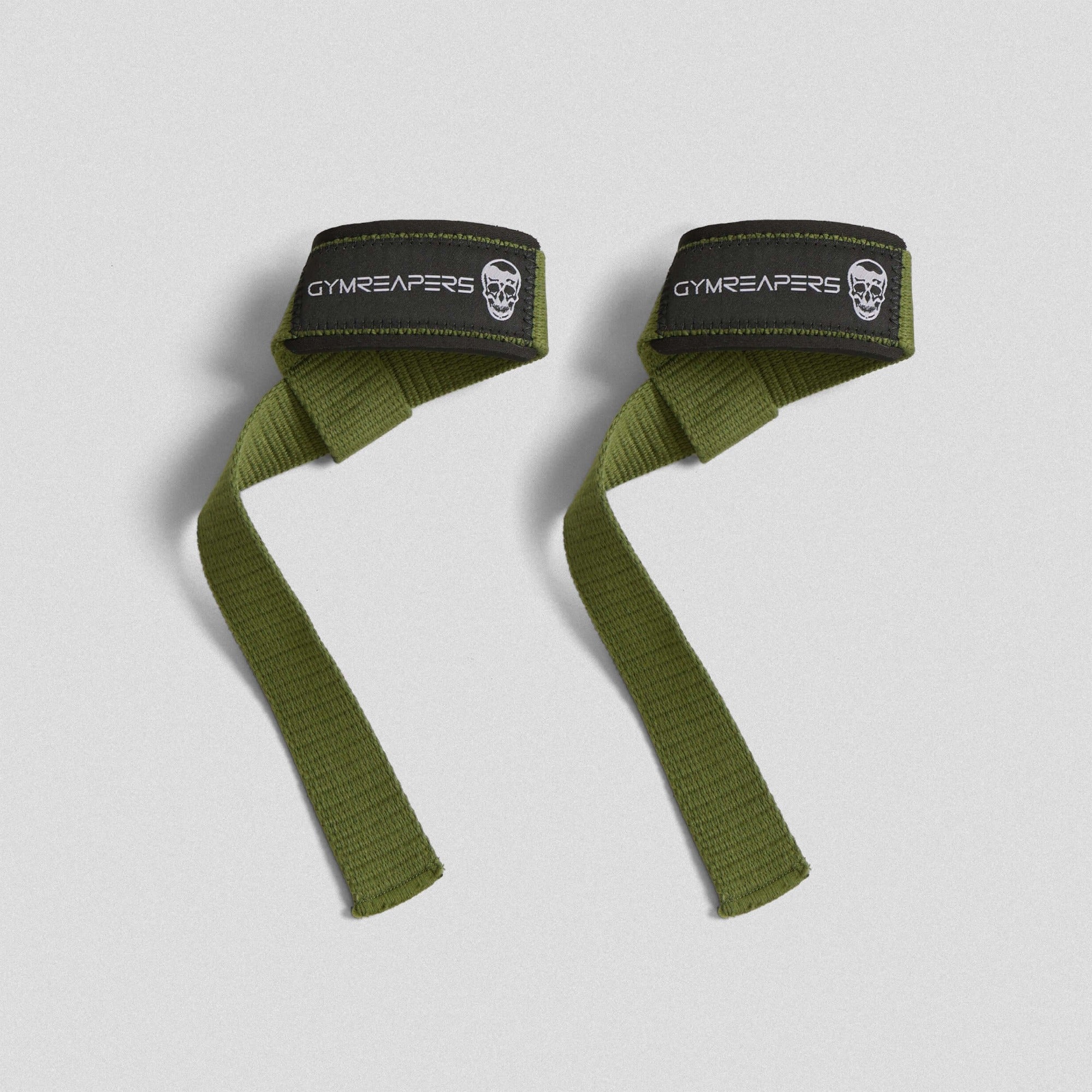 Gymreapers premium padded lifting straps in the green colorway detail shot