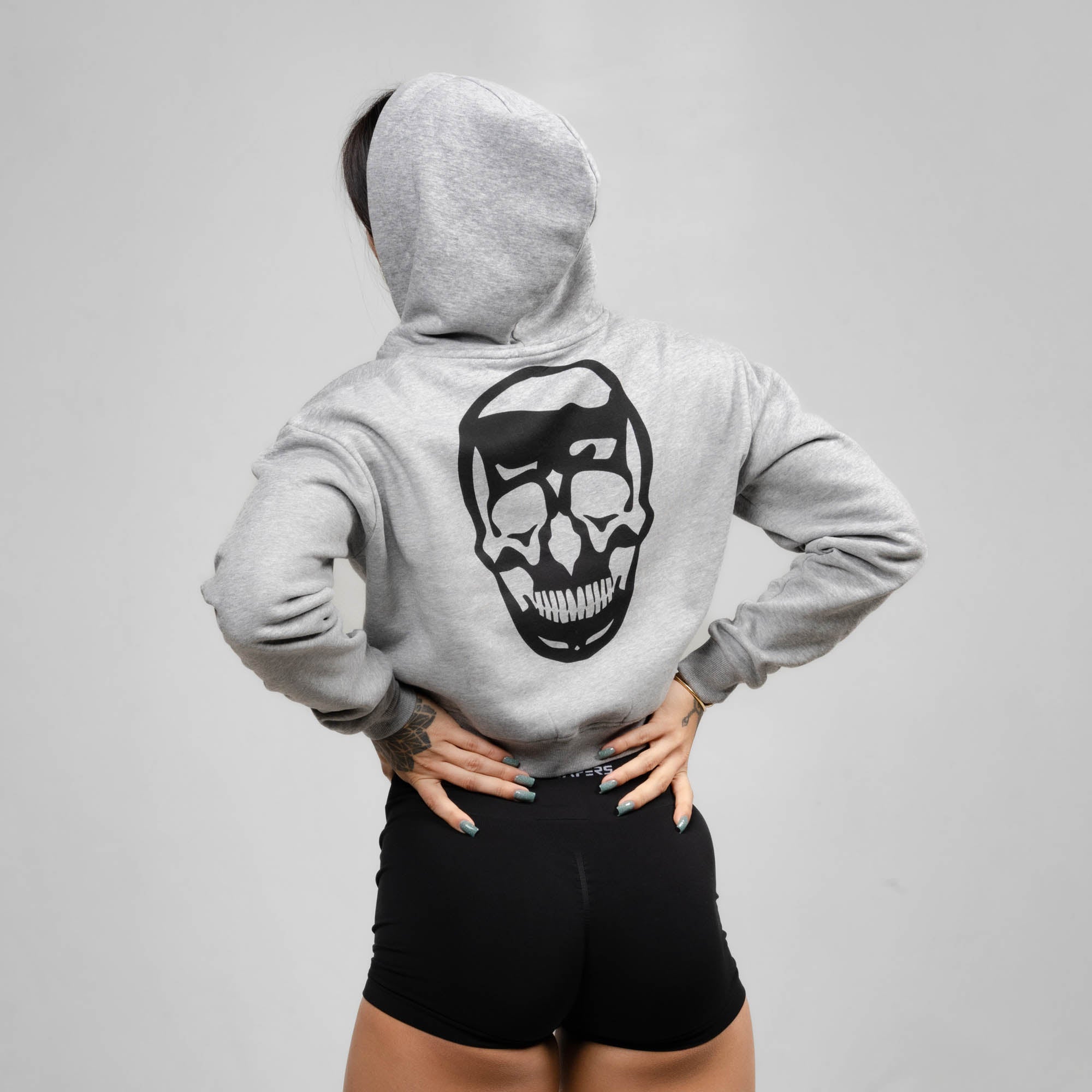 heather gray cropped hoodie back