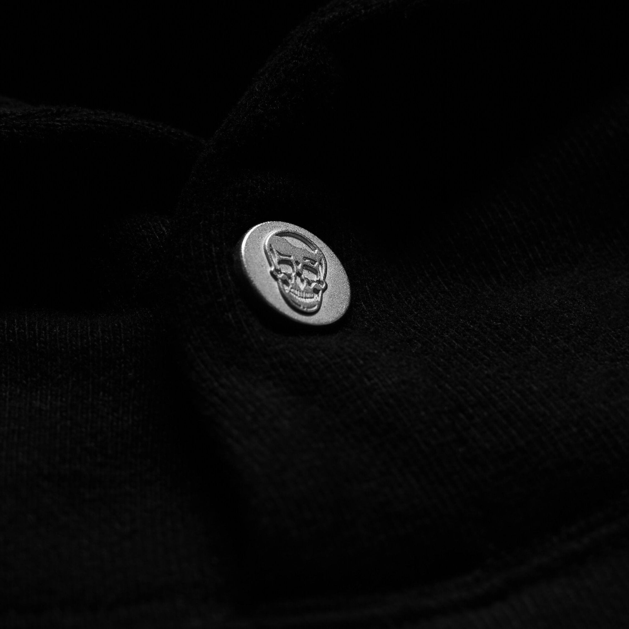 heavy weight hoodie black black button skull detail