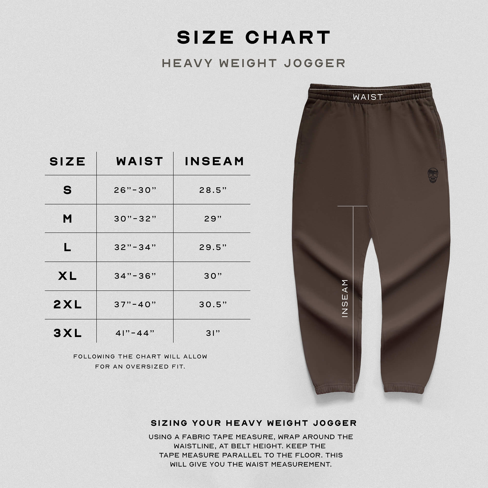 heavyweight toffee jogger size guide