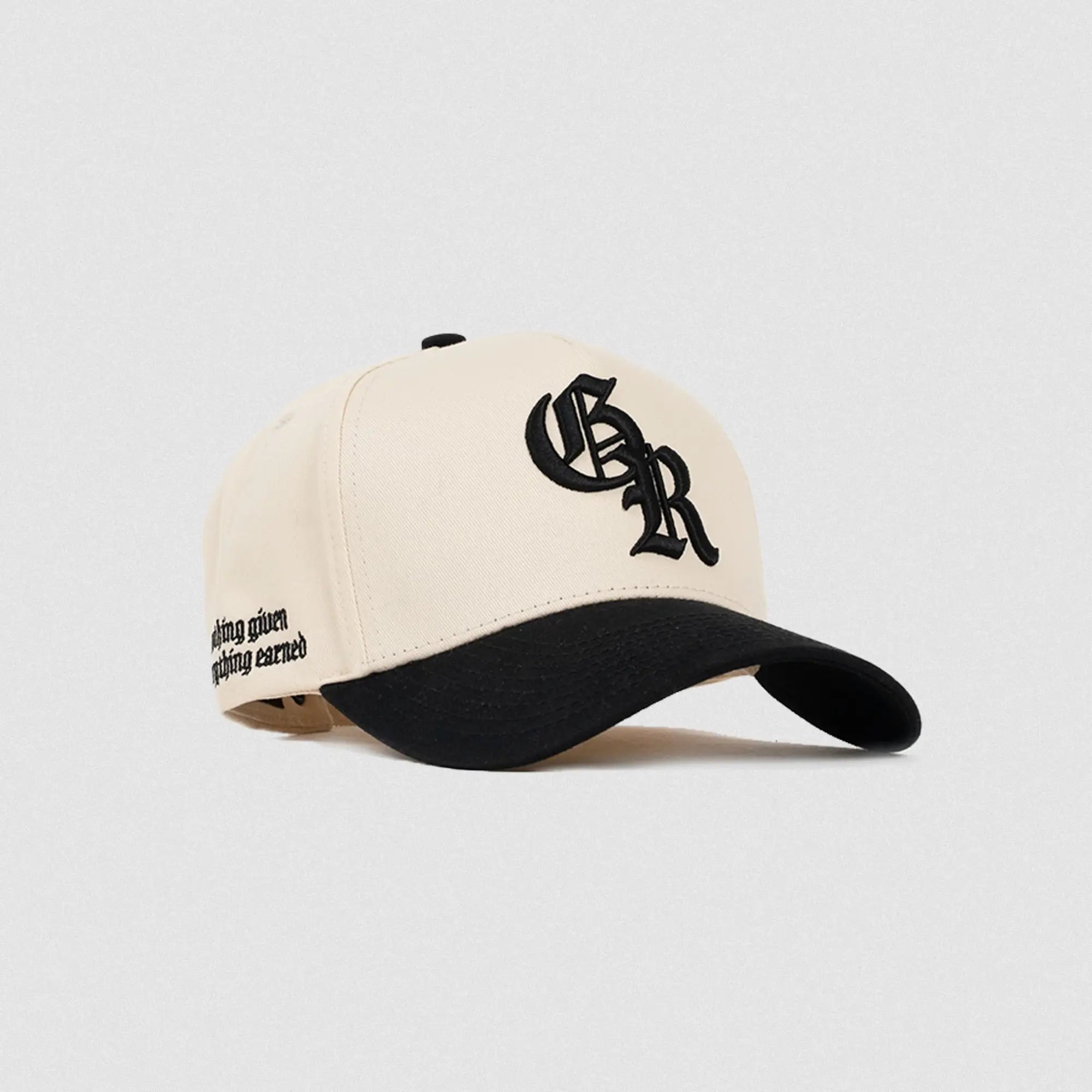 initial hat cream black front