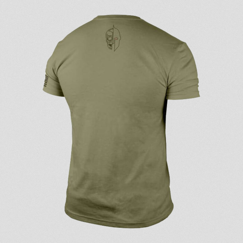 machine stamp tee military green back gray background