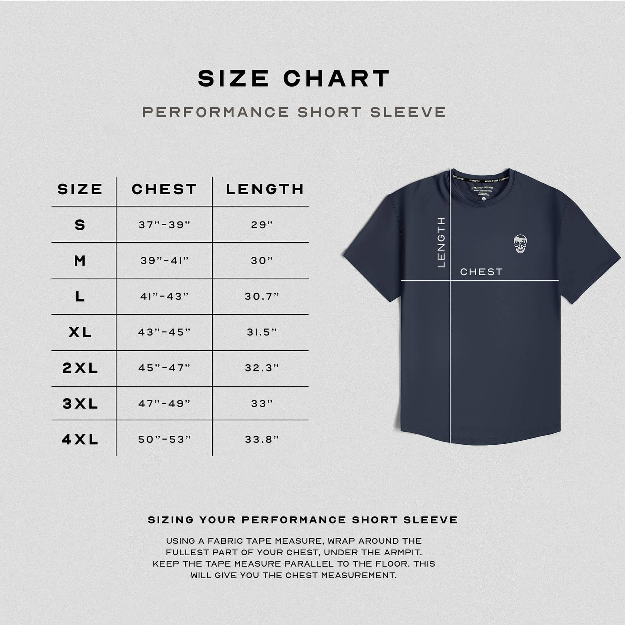 Navy performance short sleeve shirts size guide