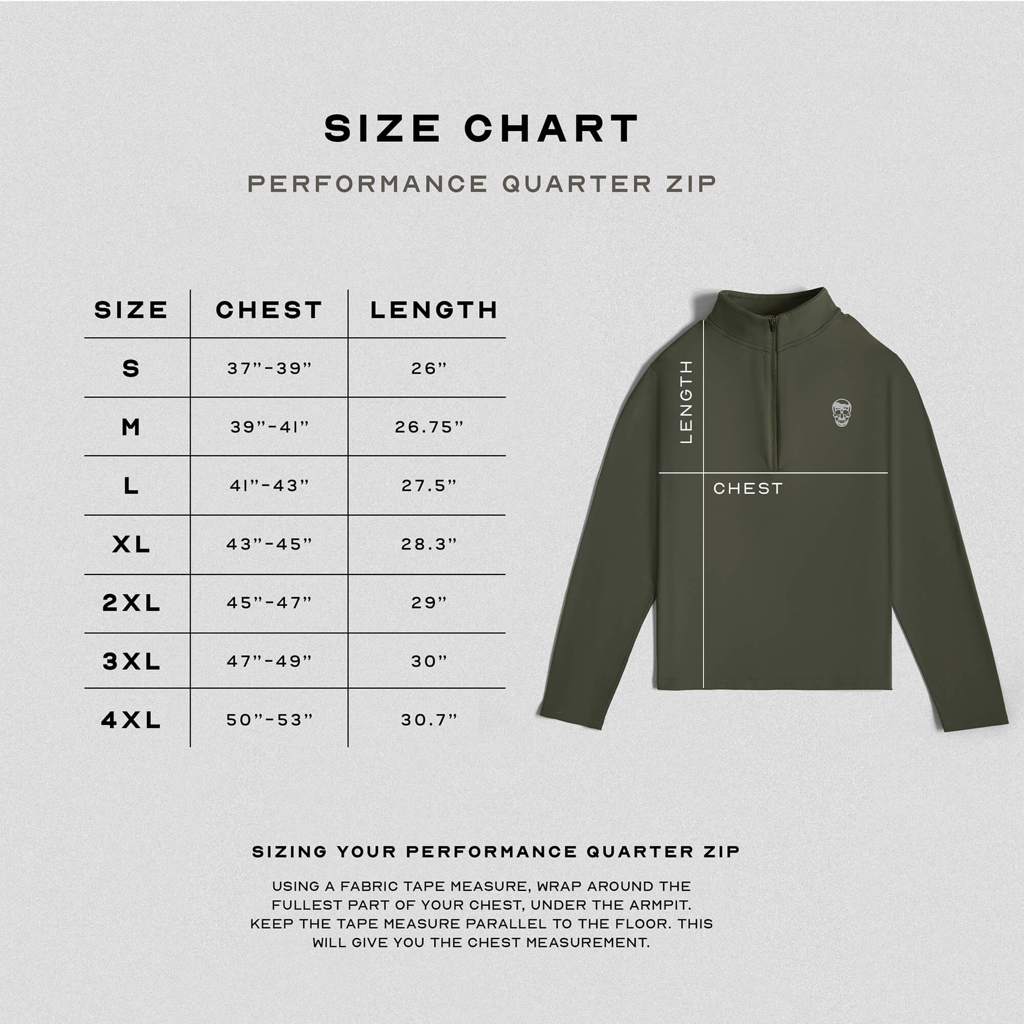 od green quarter zip size guide