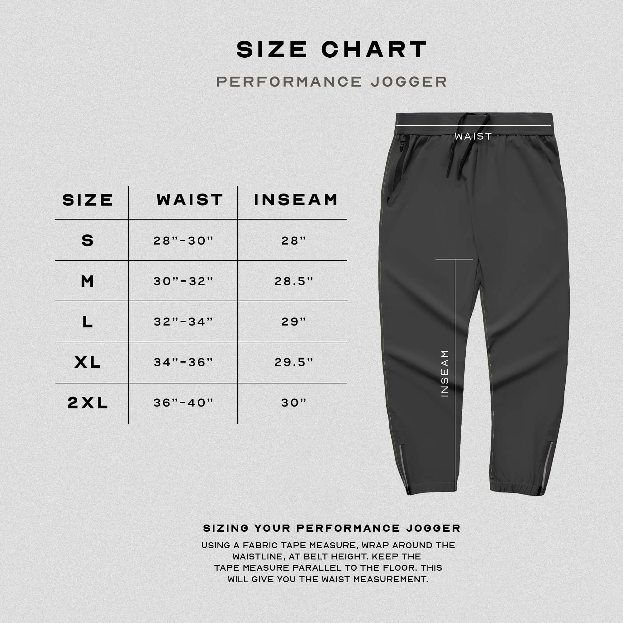 performance jogger obsidian size guide