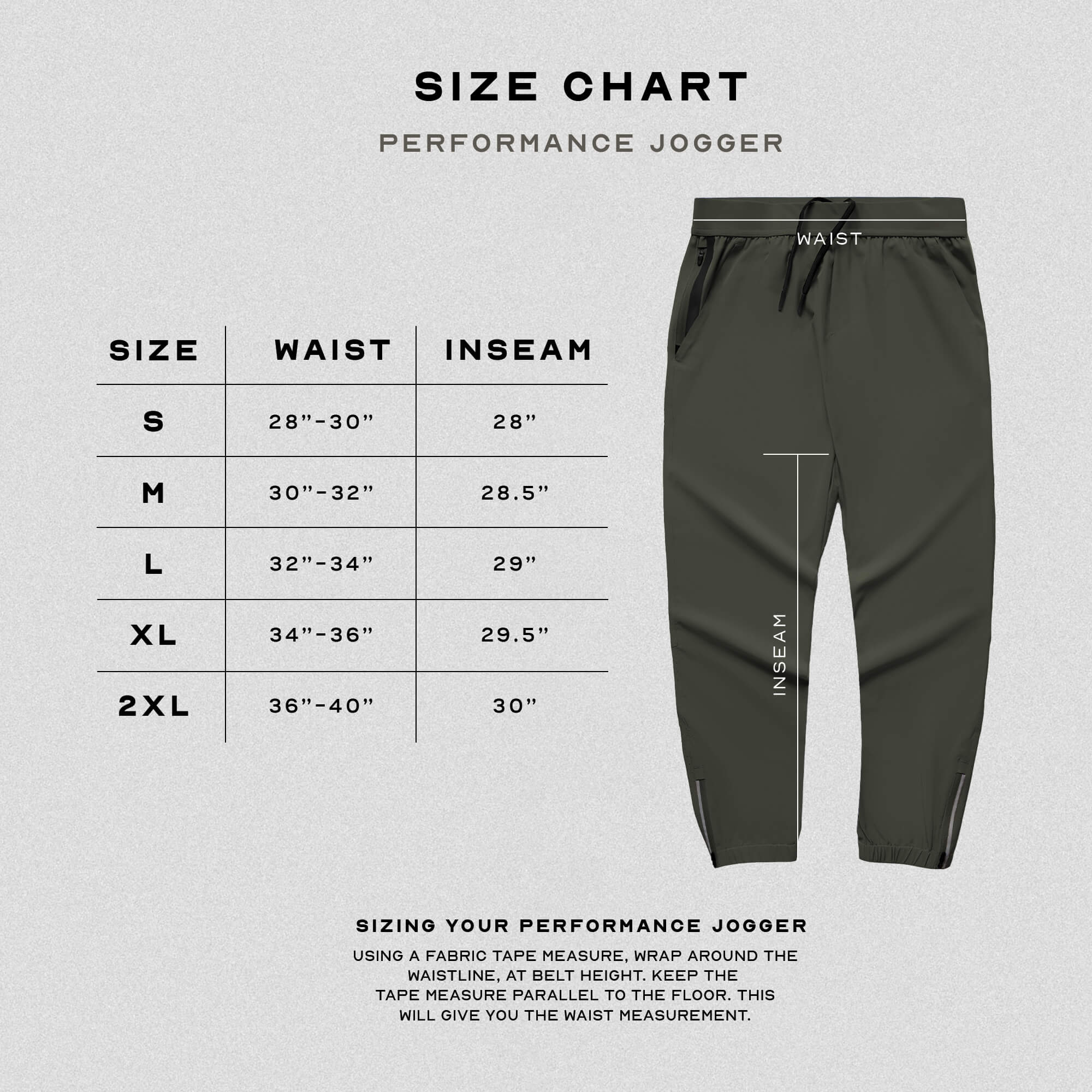 performance jogger od green size guide