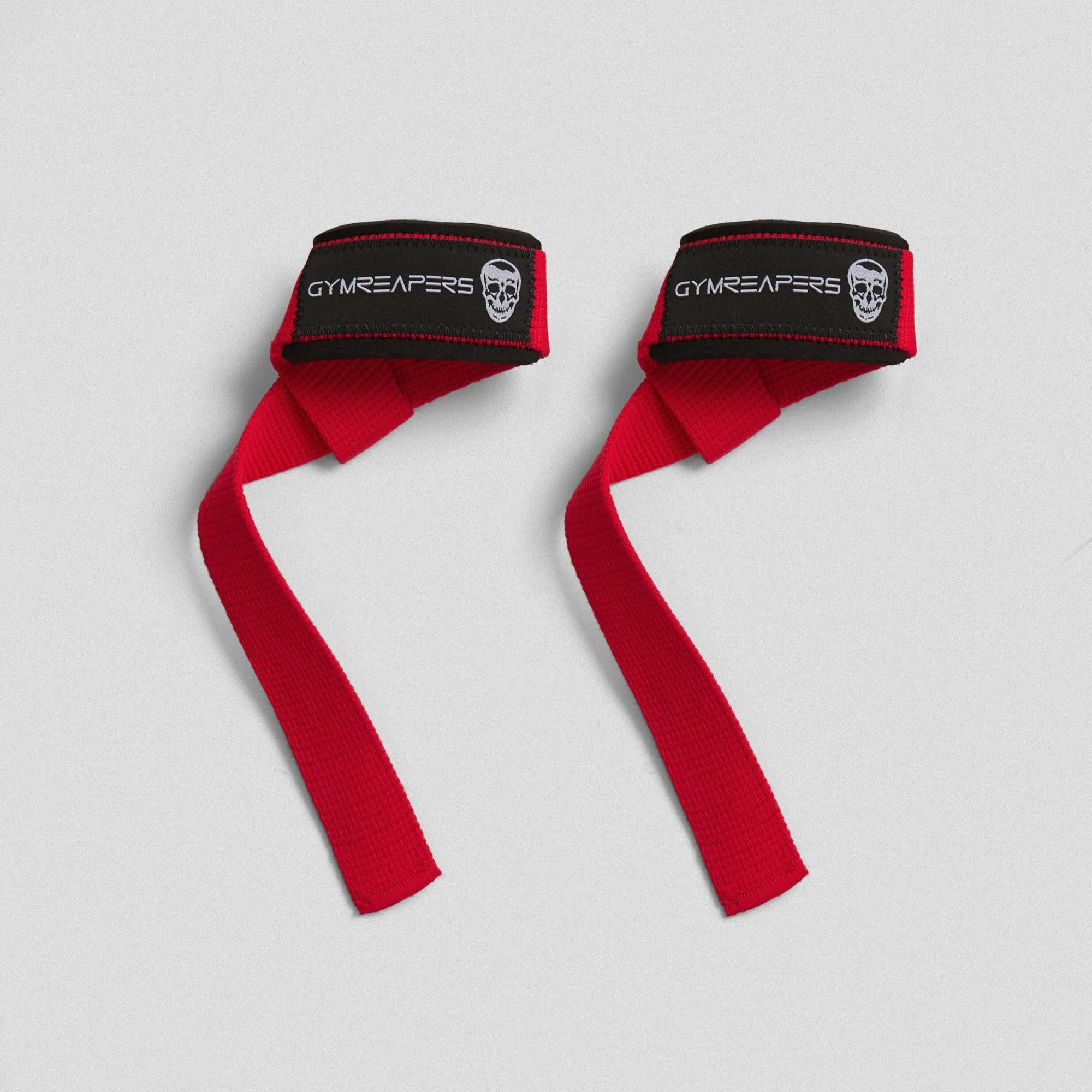 red black lifting straps both wrapped