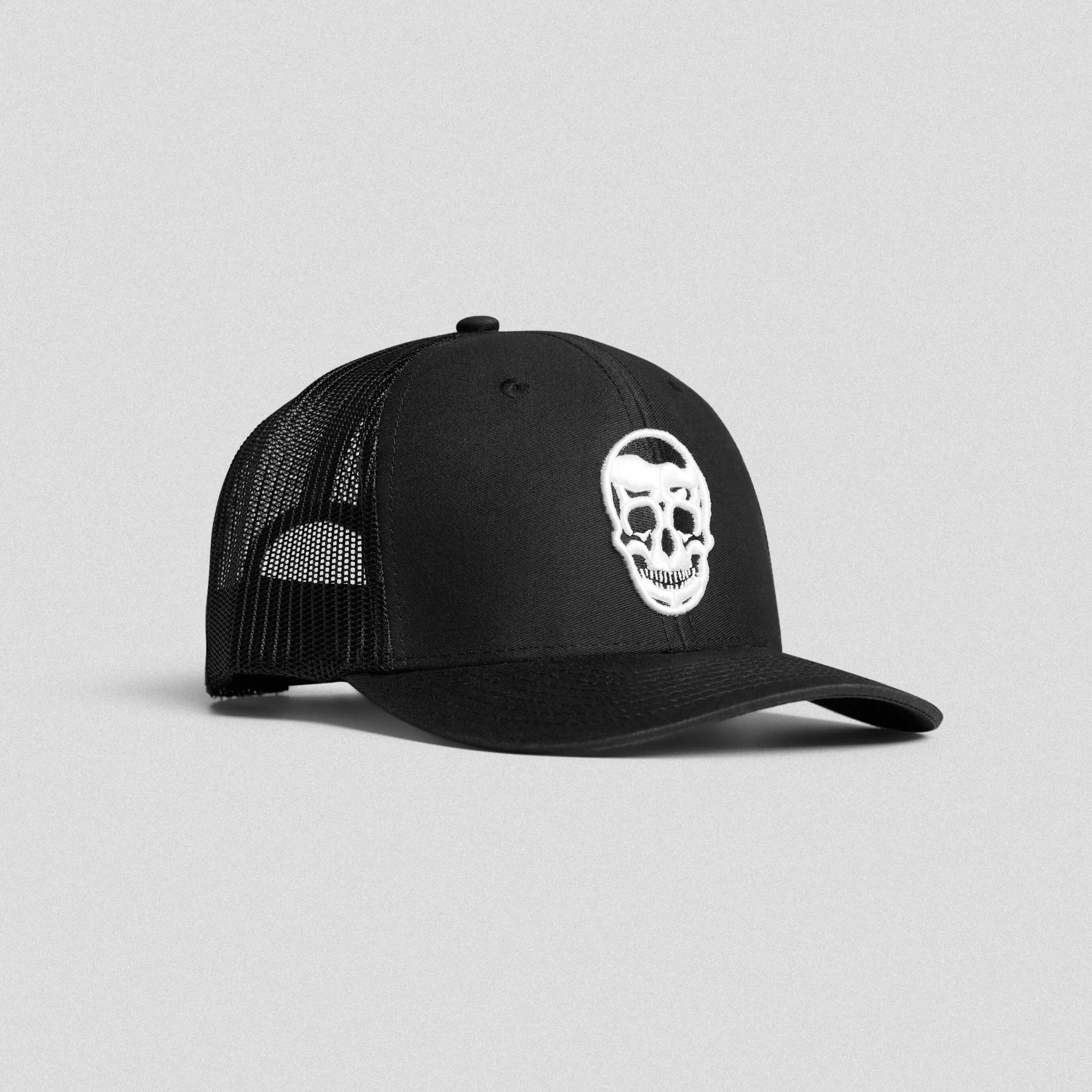 trucker hat black white front