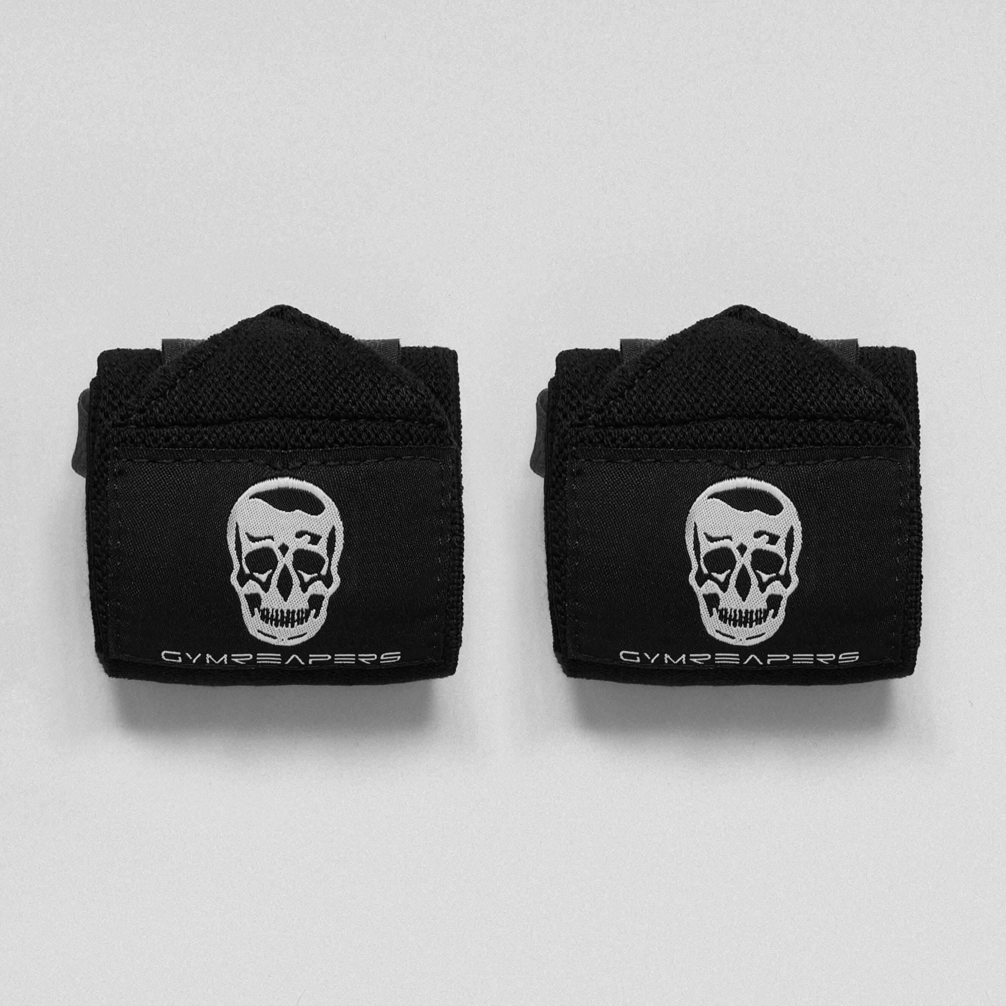 premium gymreapers 18" wrist wraps black white close up image